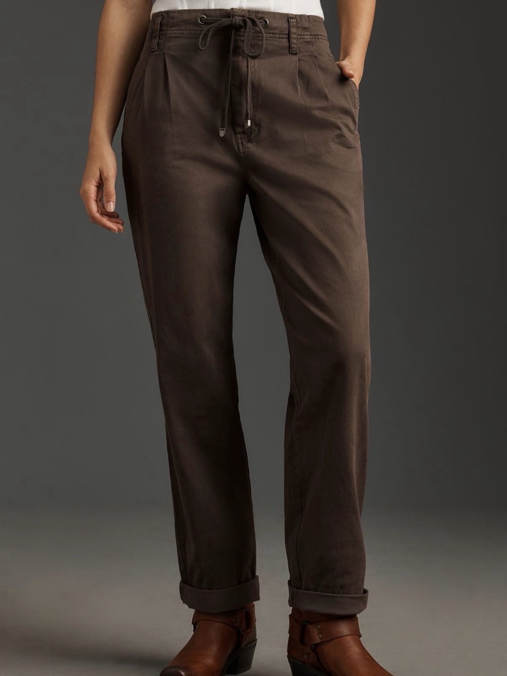 Pilcro Low-Rise Chino Relaxed Drawstring Pants in Dark Brown